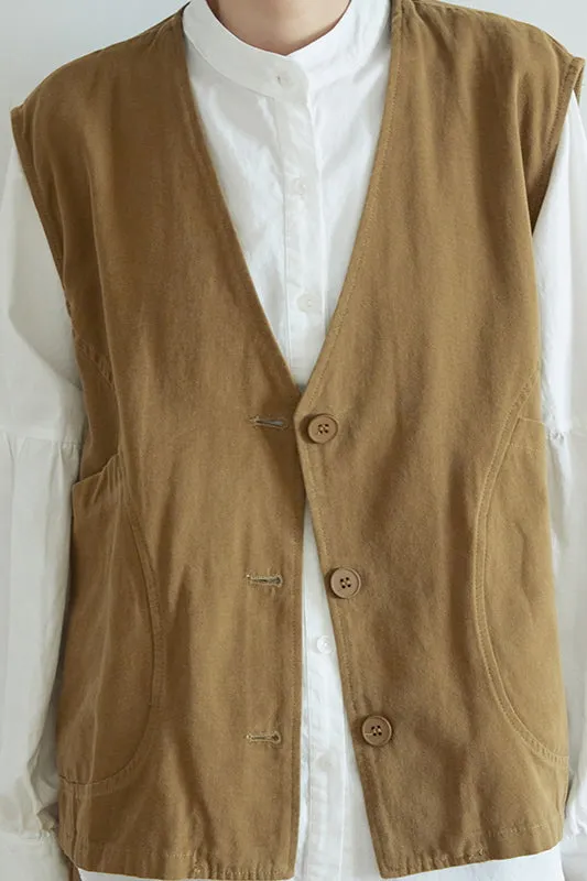 Salt Series Loose Vest Chic Workwear Style Japanese V-Neck Sleeveless Cardigan