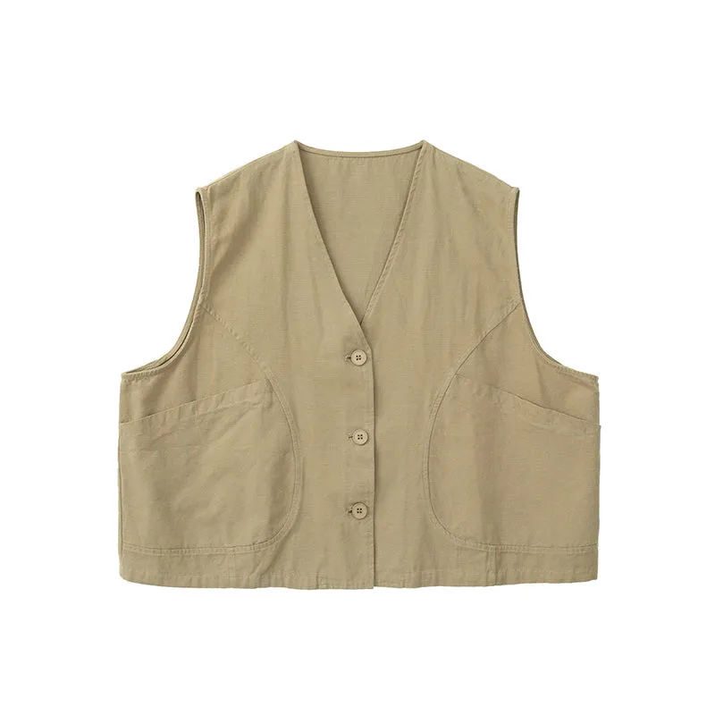 Salt Series Loose Vest Chic Workwear Style Japanese V-Neck Sleeveless Cardigan