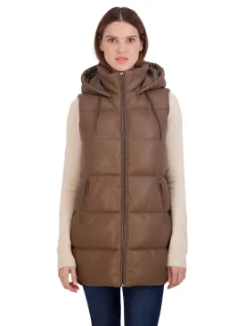 Sebby Collection Women's Puffer Faux Leather Vest with Hood