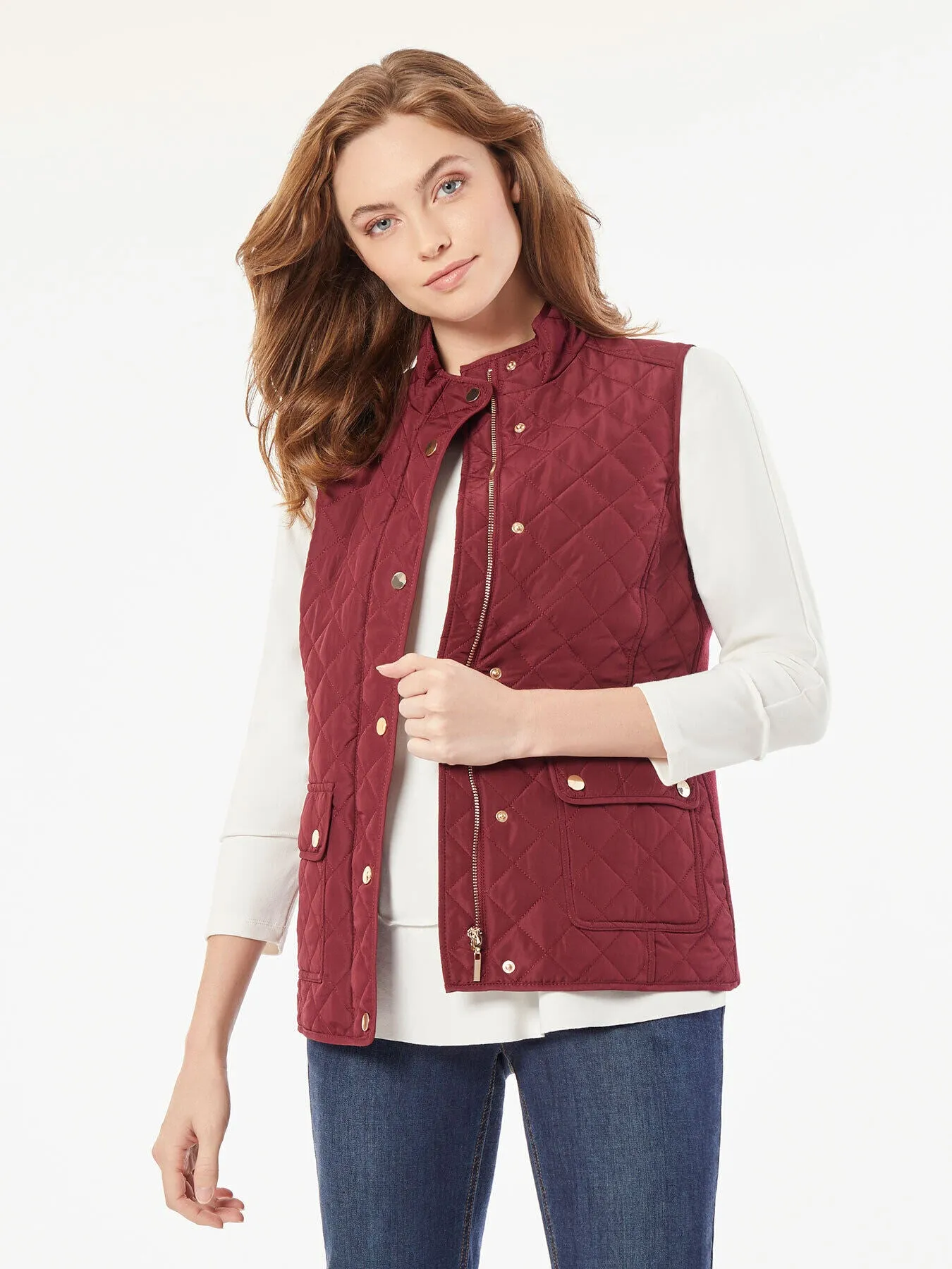 Snap Front Patch Pocket Quilted Vest