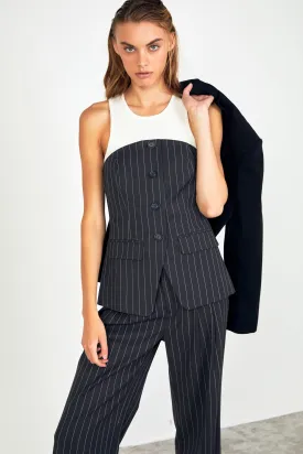 Strapless Pinstriped Vest