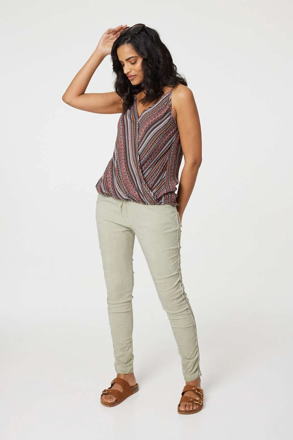 Stripe Print Faux Wrap Cami Top