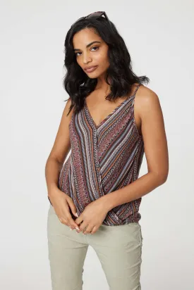 Stripe Print Faux Wrap Cami Top