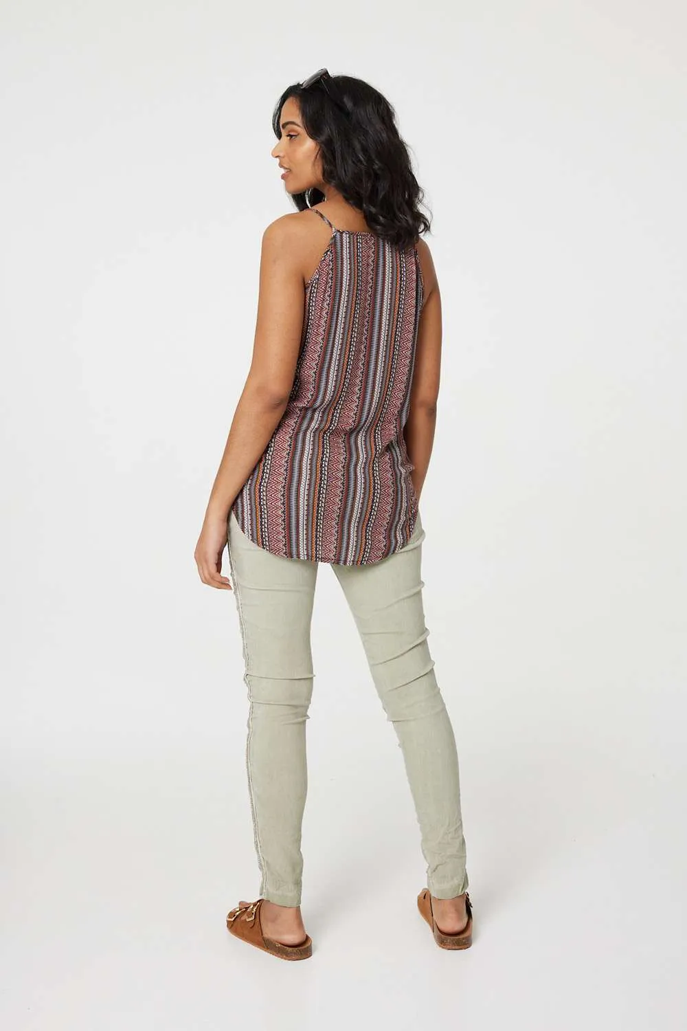 Stripe Print Faux Wrap Cami Top