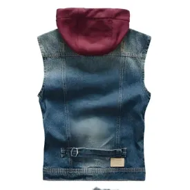 Versatile Hooded Denim Vest with Detachable Features