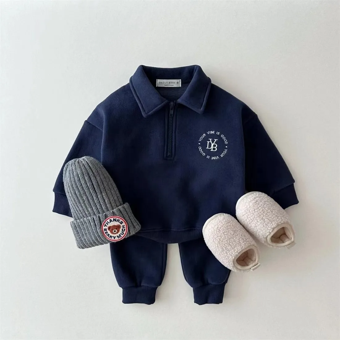 Warm Plush Polo-Style Jogger Set