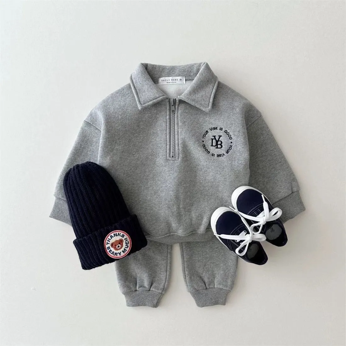 Warm Plush Polo-Style Jogger Set