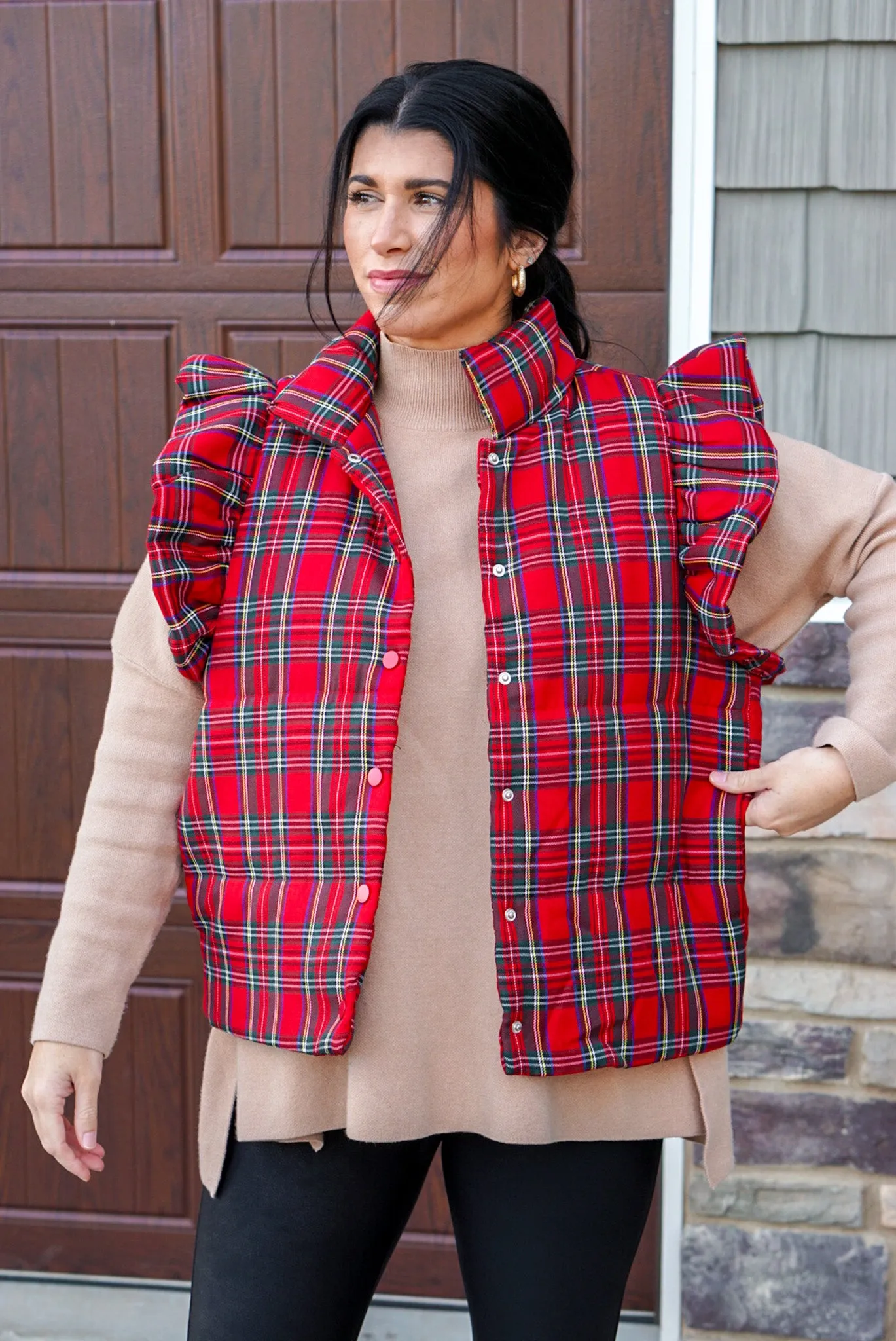 Winter Perfection Red Plaid Vest