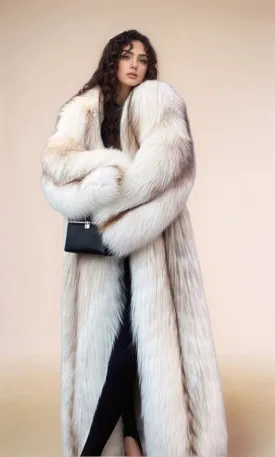 Women's Long Real Fox Fur Coat - Sun Gold Fox - G0043