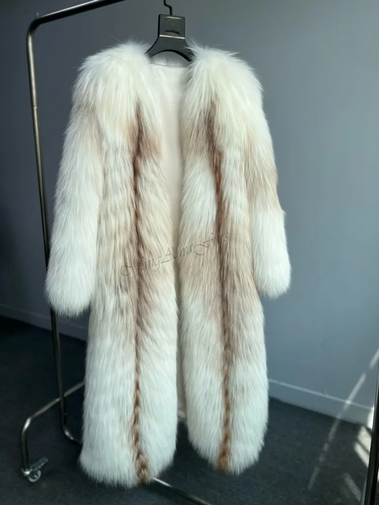 Women's Long Real Fox Fur Coat - Sun Gold Fox - G0043