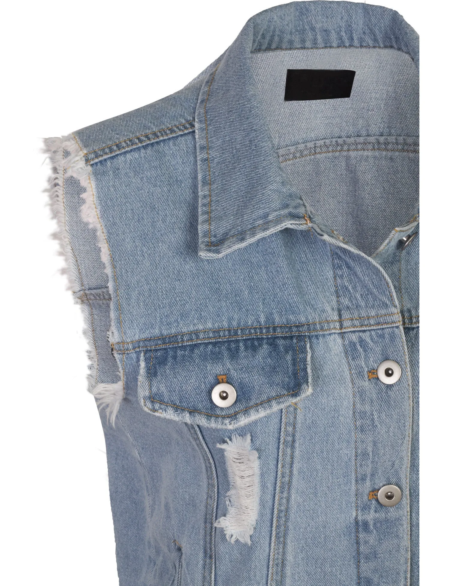 Womens Loose Fit Trucker Distressed Denim Vest