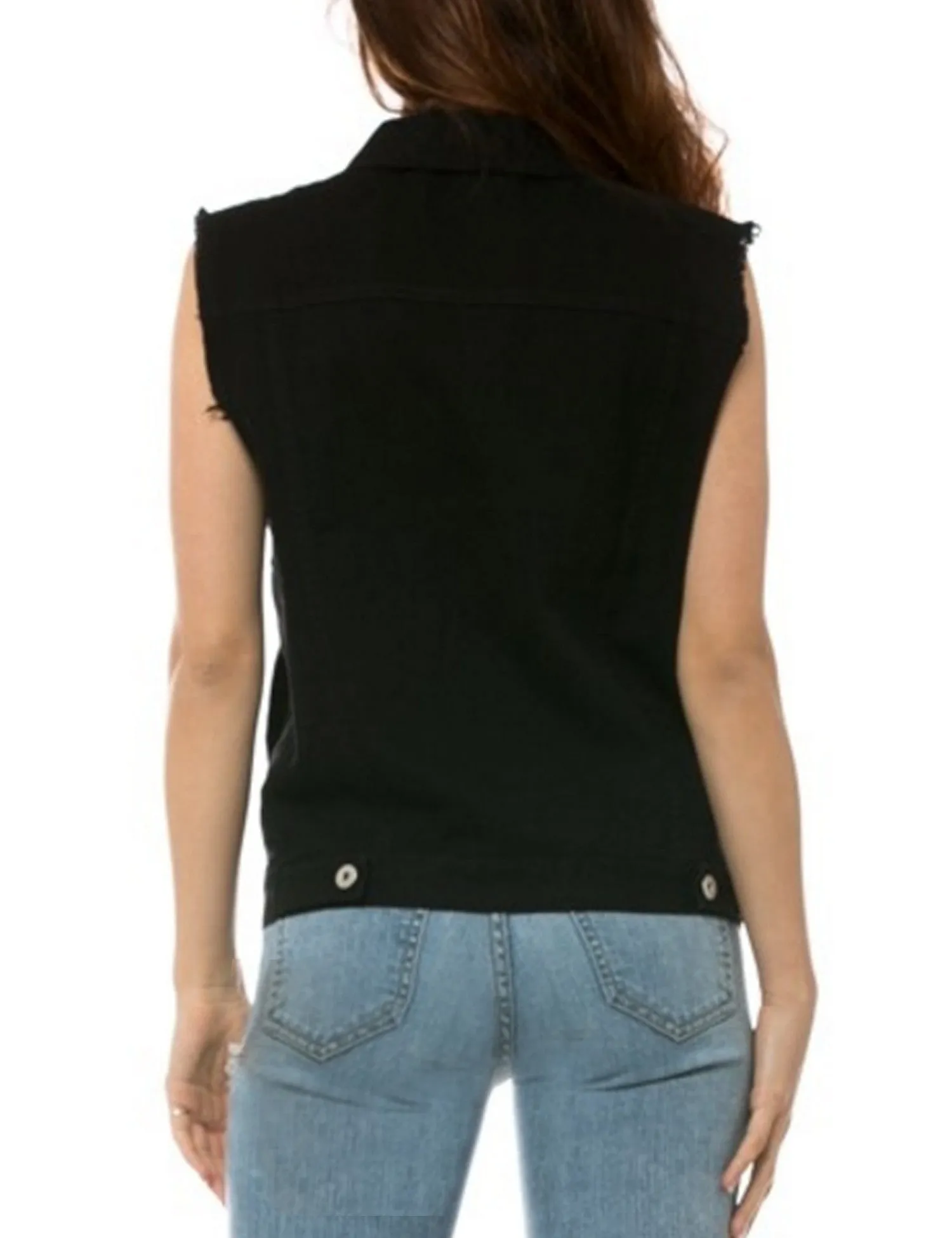 Womens Loose Fit Trucker Distressed Denim Vest