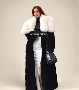 Women's Mink Fur Coat with Fox Fur Collar - G0051