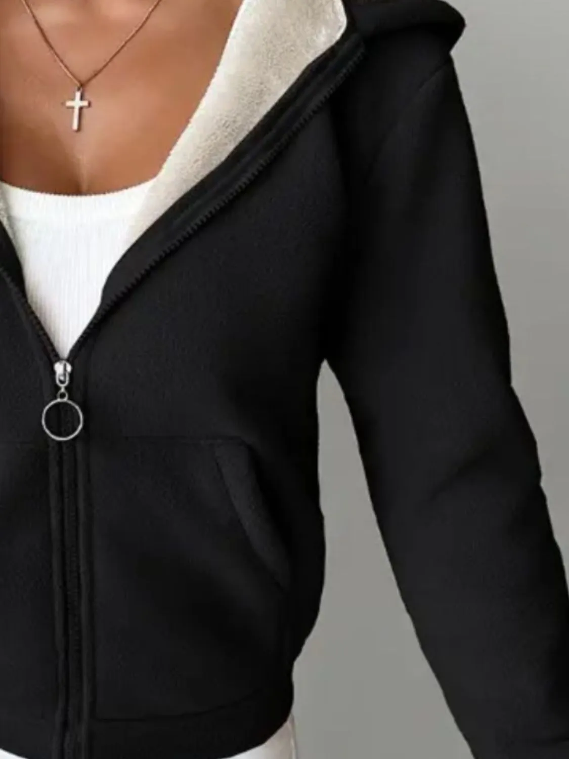 Zip Up Long Sleeve Hooded Jacket